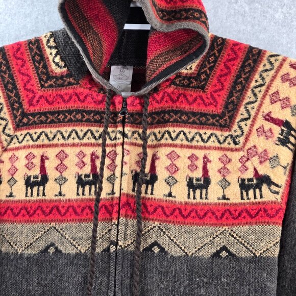 Tejidos Jacket Hoodie Womens Small Wool Llama Alpaca Aztec Print Sweater Ecuador - Picture 2 of 10